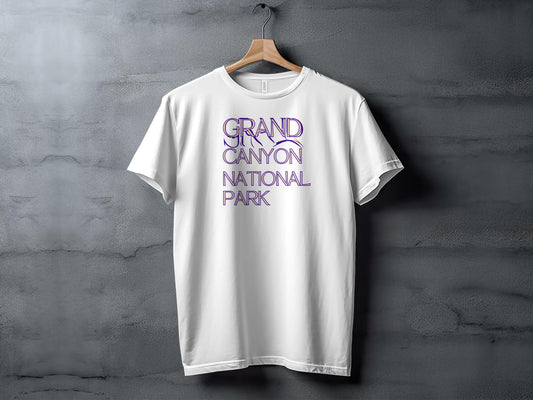 White t-shirt with purple text reading "Grand Canyon National Park".
